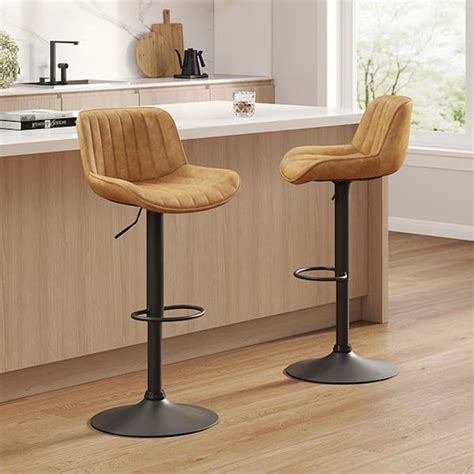 Art Leon Modern Gray Faux Leather Swivel Adjustable Height Bar Stools ...