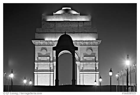 Black and White Picture/Photo: India Gate by night. New Delhi, India