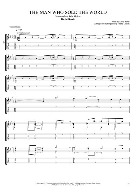 The Man Who Sold the World by David Bowie - Intermediate Solo Guitar Guitar Pro Tab | mySongBook.com