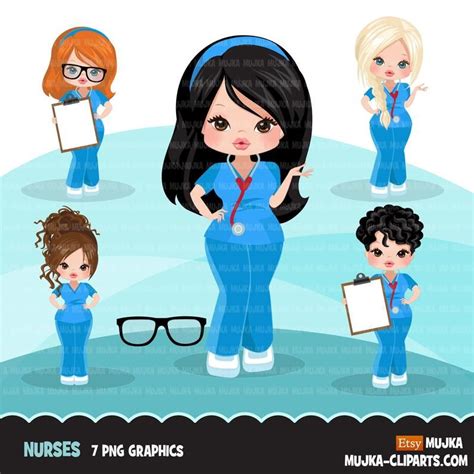 Nurse clipart with scrubs patient chart graphics print and | Etsy Nurse ...