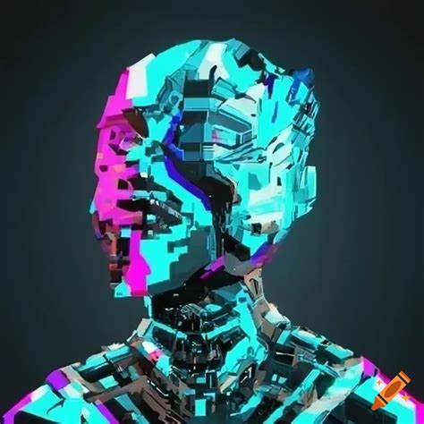 Geometric glitch artwork of a cyborg on Craiyon