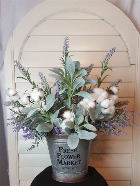 Lambs Ear Cotton Arrangement, Farmhouse Arrangement, Rustic Farmhouse Decor | Floral ...