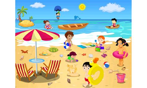 Beach Picnic Cartoon ~ Beach Picnic Kids Fun Having Clipart Children Happy Vector Clip Summer ...