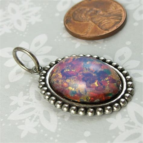 Vintage Harlequin Opal Pendant Pink Vintage Glass Cabachon in - Etsy