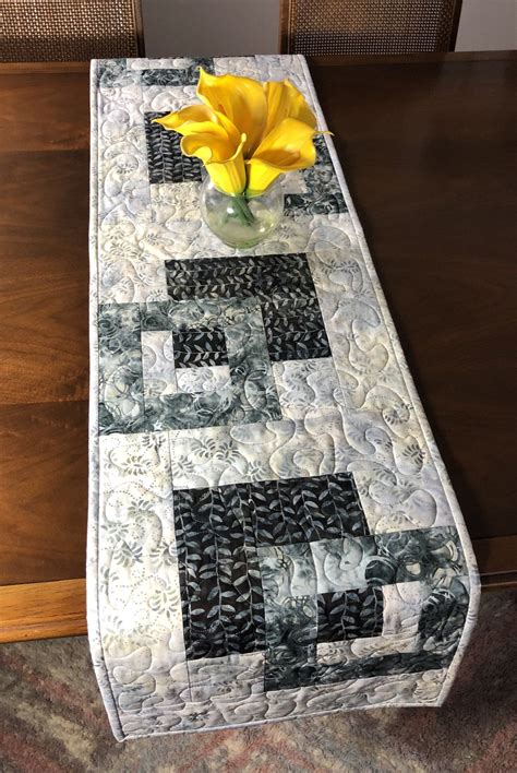 Gray & Black Quilted Tablerunner Handmade Modern Batik Table | Etsy | Batik table runners ...