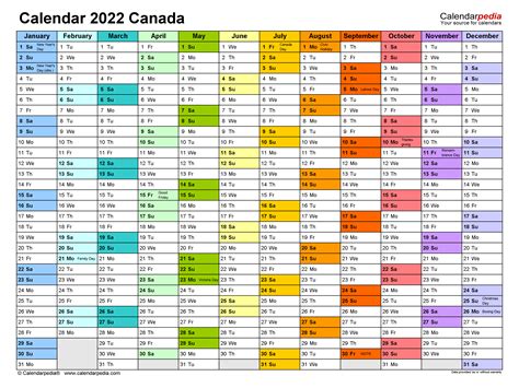 Canada Calendar 2022 - Free Printable PDF templates