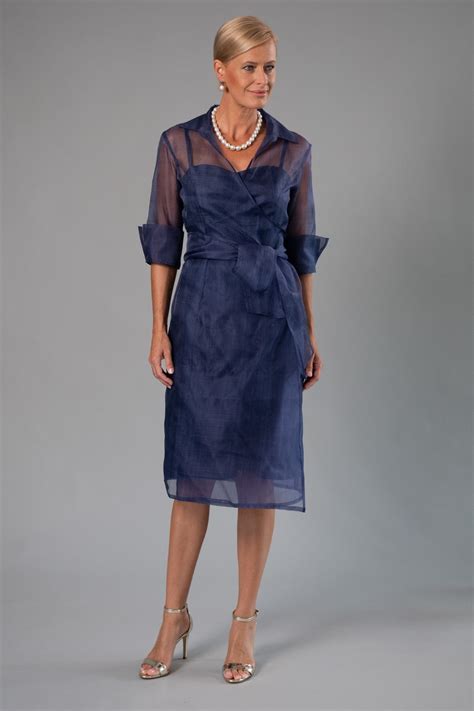 Living Silk US - Cocktail Organza Wrap Dress - Navy Blue - Mother of the Bride Dresses | Living Silk