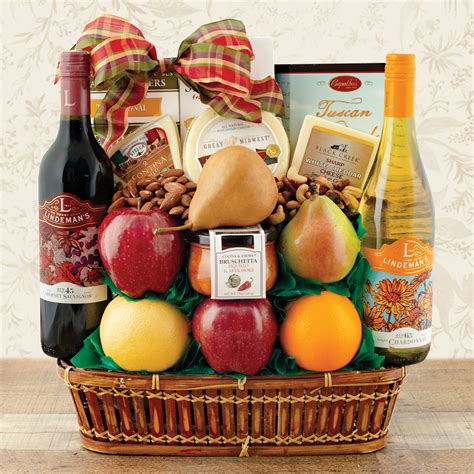 Fruit Cheese & Wines Gift Basket - Fine Wine Gift Baskets at Gift ...