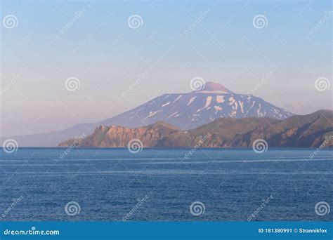 View on a Kunashir Island with Volcano Tyatya from the Sea. Stock Image - Image of flora, ridge ...