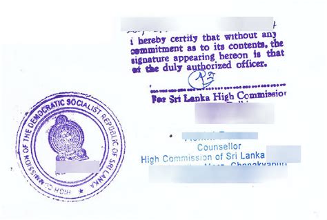 Sri Lanka embassy legalization