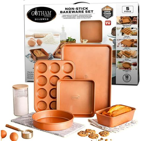 Gotham Steel Nonstick Baking Pans 5 Piece Cookie Sheet Ceramic Bakeware Set Dish Tray Oven Pan ...