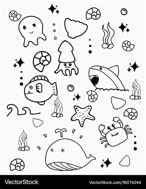 Doodle cute marine lifedoodle drawing style hand Vector Image