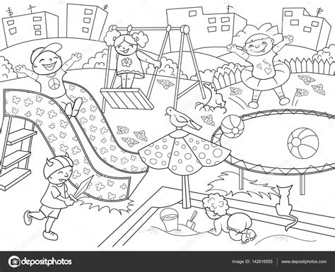 Childrens playground coloring. Vector illustration of black and white Stock Vector by ...