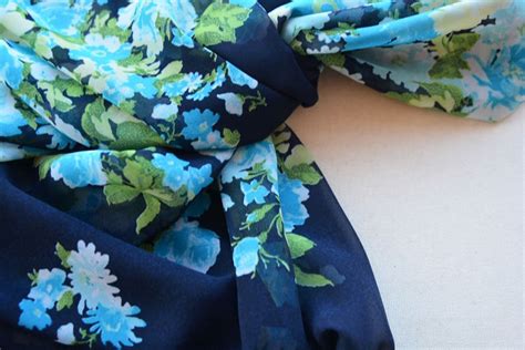 Floral Silk Scarf Dark Blue and Light Blue Rectangular Scarf - Etsy