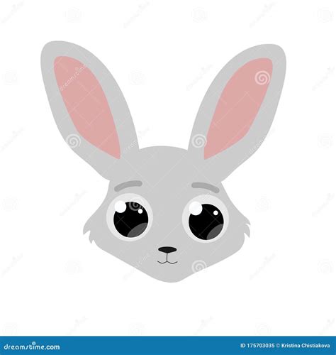 Curious Cute Bunny Head with Big Eyes, Cartoon Flat Vector Illustration Stock Vector ...