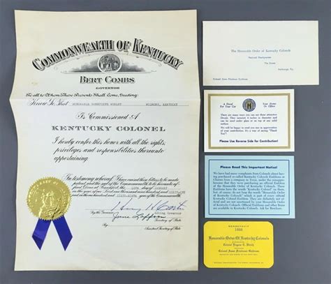 Kentucky Colonel Certificate 1961 Bert Combs Governor - Genevieve Worley Wilmore | #2069897251