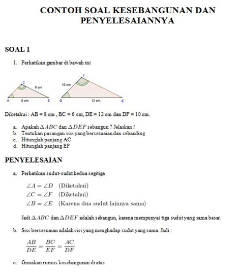 Contoh Soal Kesebangunan Segitiga Dan Pembahasannya – Berbagai Contoh