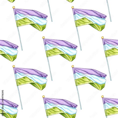 Watercolor illustration of the suffragette flag pattern in purple, white, green colors. Women's ...