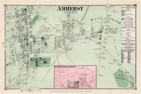 Amherst Center 1873 Old Town Map Reprint East Village, Amherst College ...