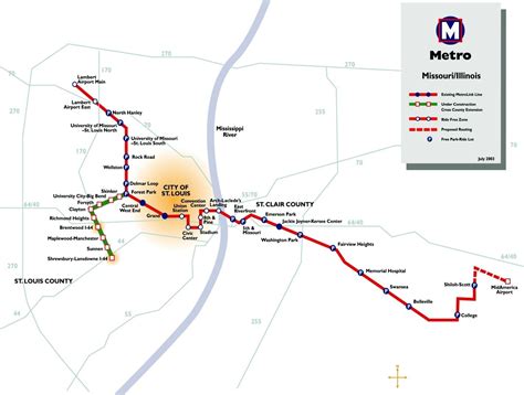 St. Louis MetroLink, Light Rail, map | Subway map, Map, Lrt map