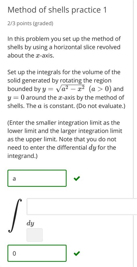 Solved Method of shells practice 1 2/3 points (graded) In | Chegg.com