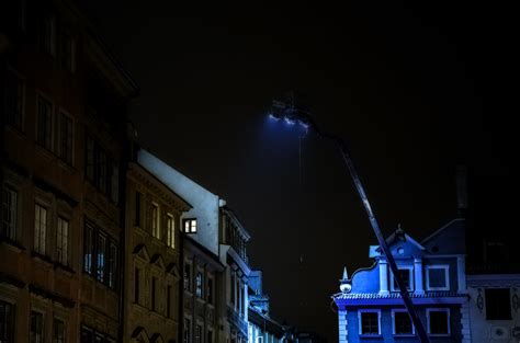 Warsaw, Old Town Square, night filming, blue light; | Flickr