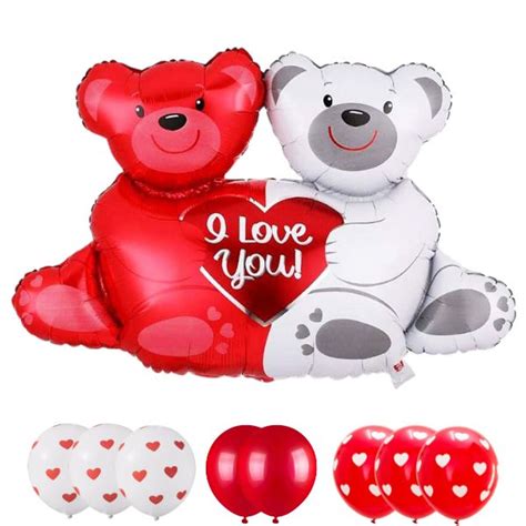 9 Pcs | Hugging Teddy Bear Balloons I Love You for Wedding Anniversary ...