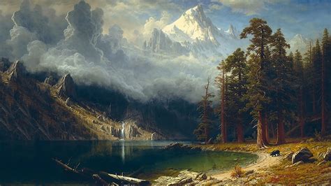 Albert Bierstadt, Nature, Landscape, Painting, Artwork, Trees, Forest, Clouds, Sierra Nevada ...