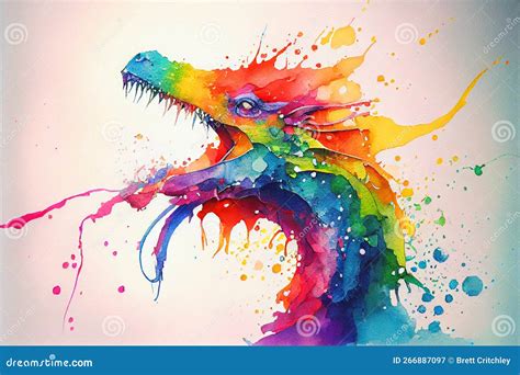 Colorful Colourful Dragon Watercolor Illustration Stock Illustration ...