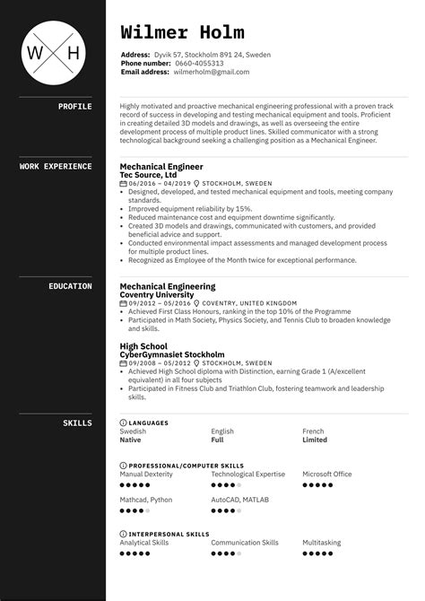 Mechanical Engineer Resume Sample | Kickresume