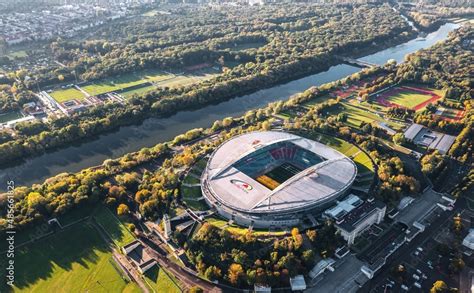 Leipzig, Saxony, Germany - October 2021: Aerial sunset view over Red ...