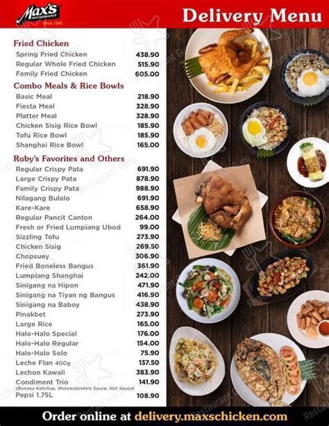 Menu at Max's Restaurant, Pasig, Hampton Gardens Arcade