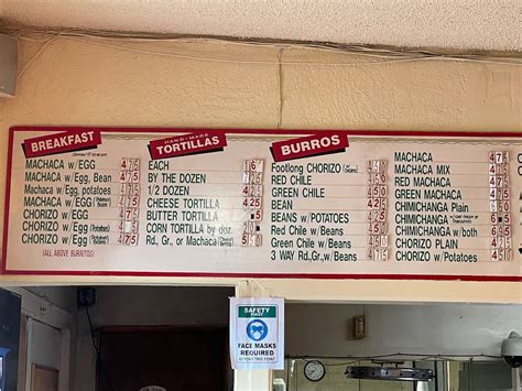 Menu at The Original Carolina's Mexican Food restaurant, Phoenix, E Mohave St