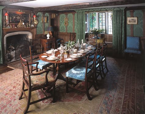 Green Silk line the Dining Room walls at Athelhampton House, Dorset ...