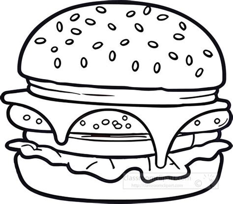 Food Outline Clipart-hamburger with all the dressings black outline