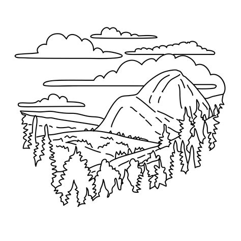 Olmsted Point with View of Half Dome in Yosemite National Park Monoline Line Art Drawing ...