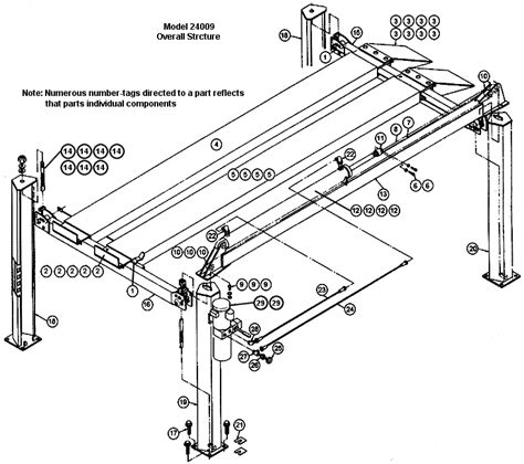 Auto Lift Parts, Overall Breakdown, for Challenger, VBM, model 24009 4 Post Lifts (SVI ...