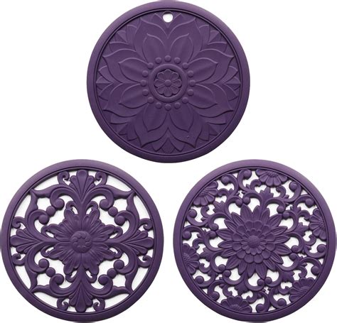 Amazon.com: Silicone Trivet Mat 3 Set Silicone Intricately Carved Trivet Mats, Modern Kitchen ...