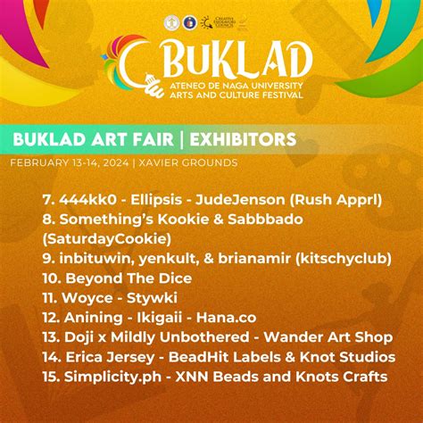 Meet our BUKLAD ART FAIR Exhibitors, Partners, and Concessionaires! Explore and discover the ...