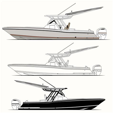 Boat vector, Side view fishing boat vector line art illustration ...