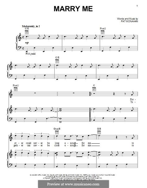 Marry Me (Train) by P. Monahan - sheet music on MusicaNeo