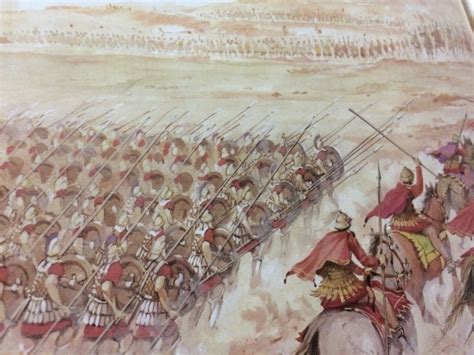 The Macedonian phalanx in the battle of Gaugamela. Artwork from the book: Great Commanders and ...