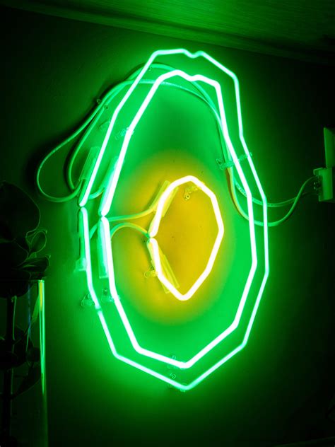 no people, avocado, sign, electric lamp, outline, glowing, yellow, 4K ...