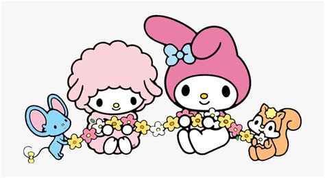 hello kitty and her friends are holding flowers