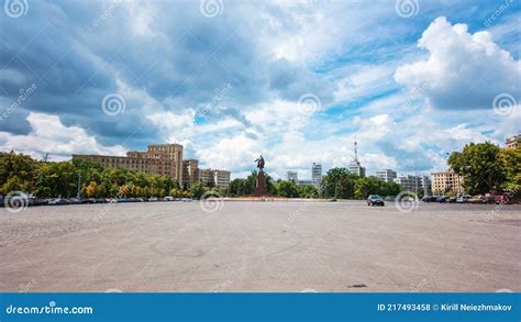 Pedestrians Walk on Freedom Square at Sunny Day in Kharkiv, Ukraine ...