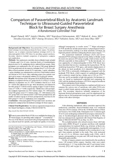 (PDF) Anatomical vs Ultrasound-Guided Paravertebral Block in Breast Surgery