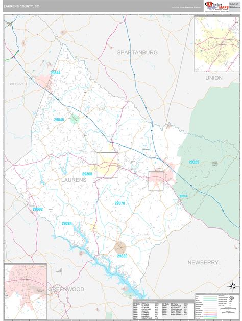 Laurens County, SC Wall Map Premium Style by MarketMAPS