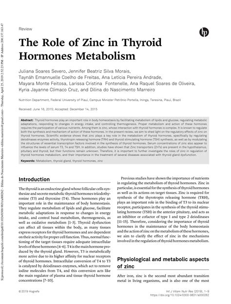 (PDF) The Role of Zinc in Thyroid Hormones Metabolism