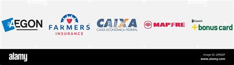 Farmers Insurance logo, AEGON logo, Caixa Economica Federal logo, Garanti Bonus logo, Mapfre ...