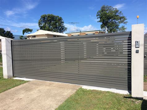 Aluminium sliding gate in 'slate grey', with video intercom & access ...